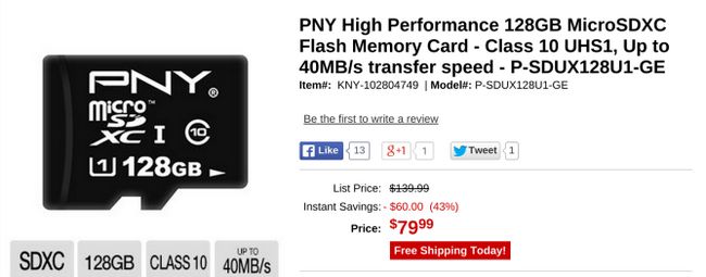 Fotografía - Tarjeta [Alerta Trato] PNY 128 GB MicroSD $ 79.99 después del descuento instantáneo, Otras Memorias Flash también a la venta desde TigerDirect